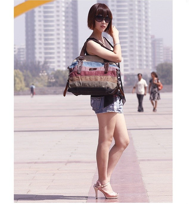 Rainbow Design Canvas Shoulder Bags for Women K988-Handbags-The same as picture-Free Shipping Leatheretro