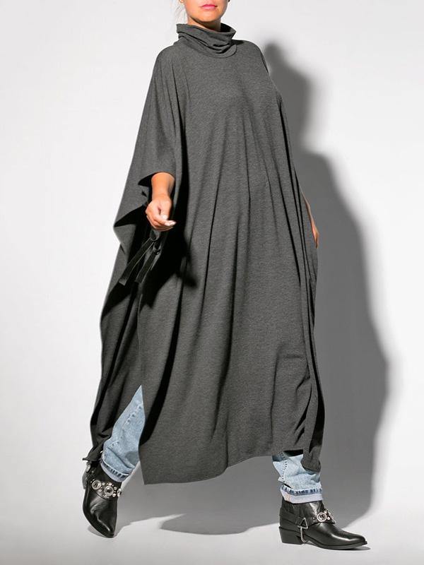 Black&Gray Lace-Up Split-Side Cape Outwear-Cozy Dresses-JEWELRYSHEOWN
