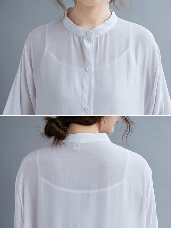 Solid Round-Neck Shirts Long Dress-Maxi Dress-JEWELRYSHEOWN