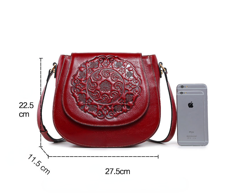 Vintage Cowhide Leather Totem Embossing Shoulder Handbags for Women-Leather Handbags for Women-Red-Free Shipping Leatheretro
