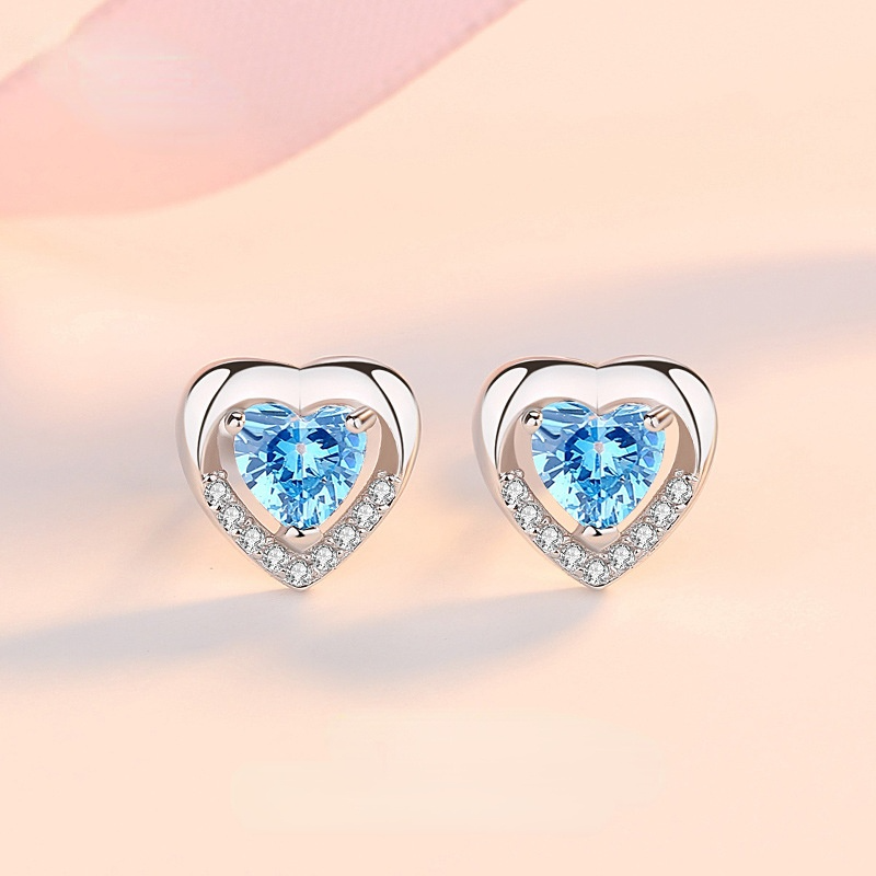 Lovely Heart Shape Zircon Silver Earing Studs-Earrings-JEWELRYSHEOWN