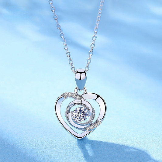 Permenant Heart Rose Design Sterling Sliver Zircon Necklace-Necklaces-JEWELRYSHEOWN