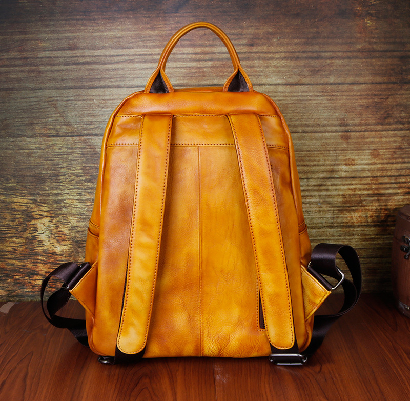 Vintage Floral Embossing Leather Backpack for Women C311-Leather Backpack for Women-Yellow-Free Shipping Leatheretro