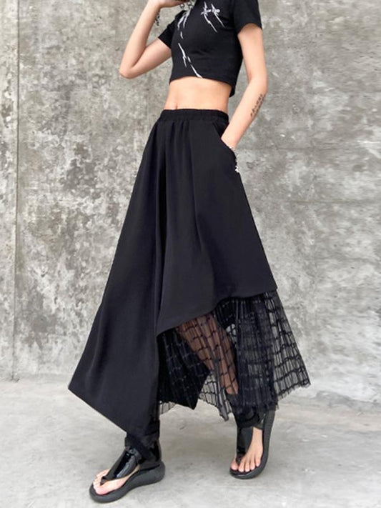 Black Casual Split-Joint Gauze A-Line Long Skirts-FREE SIZE-BLACK-Free Shipping at meselling99