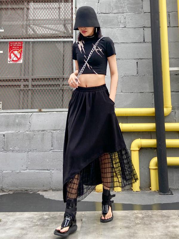 Black Casual Split-Joint Gauze A-Line Long Skirts-FREE SIZE-BLACK-Free Shipping at meselling99
