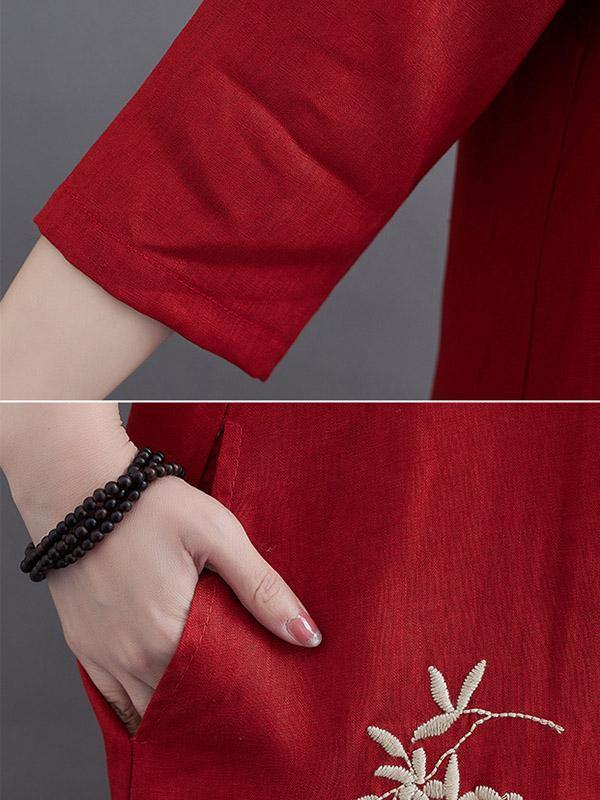 Embroidery Vintae Color Half-Sleeve Long Dress-Cozy Dresses-JEWELRYSHEOWN